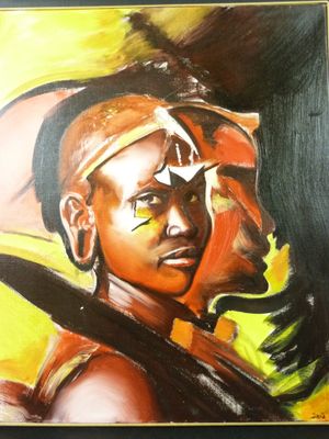 un tableau représentant une femme portant un casque et tenant une épée