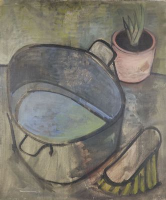 une peinture représentant un pot contenant une plante