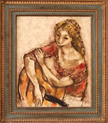 une image d'un tableau représentant une femme en robe rouge