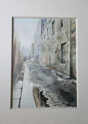 une image d'une peinture d'une rue dans une ville