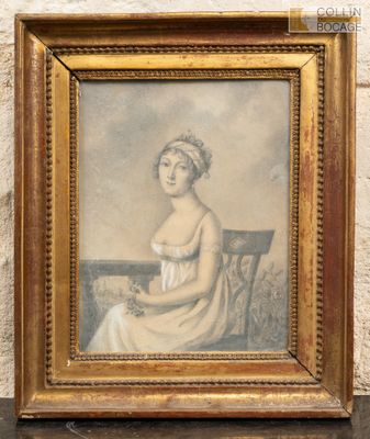 tableau représentant une femme en robe blanche assise sur une chaise
