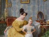 a painting of a woman and a child in a room