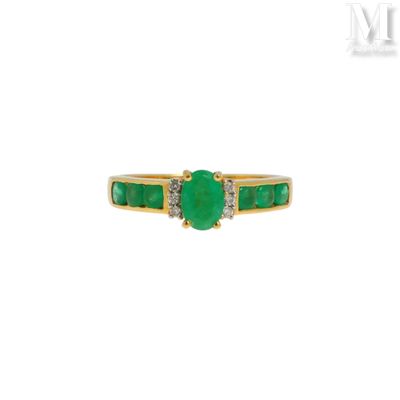 Bague émeraude Bague en or jaune 18K (750°/°°) ornée d'une é… - Photo 1
