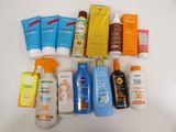 many sunscreens and lotions on the table
