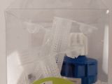 a plastic box with a toy boat inside of it
