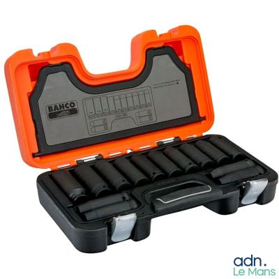 an orange and black tool case with six sockets in it