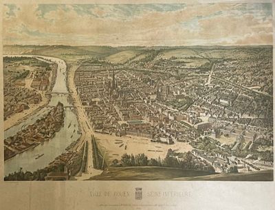 une vieille carte d'une ville traversée par une rivière