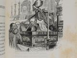 an old book with a picture of a skeleton on it