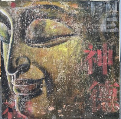 peinture représentant un visage de Bouddha sur la façade d'un immeuble