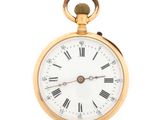 pocket watch with roman numerals on the dial and roman numerals on the face
