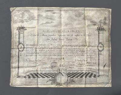 [Franc-maçonnerie]. Diplôme gravé sur cuivre, tiré sur velin…