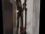 a glass case with a clock inside of it