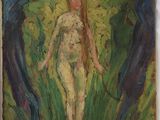 an image of a painting of a woman standing in a field of grass