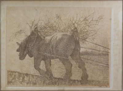 Jacques WILLAUMEZ (XX), "Cheval de trait ou herse", lithogra…