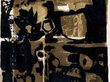 an image of a black and gold painting on a white wall