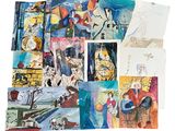 many cards of different colors and designs on a white surface
