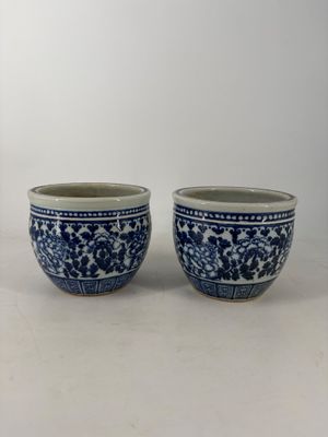 paire de bols en porcelaine bleue et blanche ornés de motifs floraux