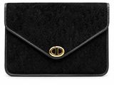 a black clutch bag with a gold buckle on the front
