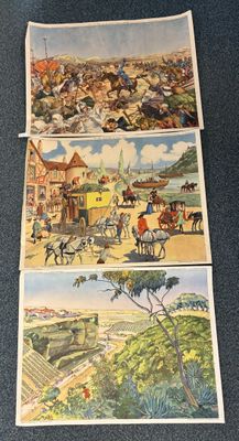 Suite de 3 tableaux d’histoire Recto/Verso.
