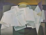 a painting of a bunch of papers on a table