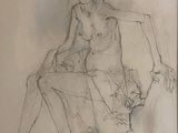 drawing of a woman sitting on a chair with her legs crossed