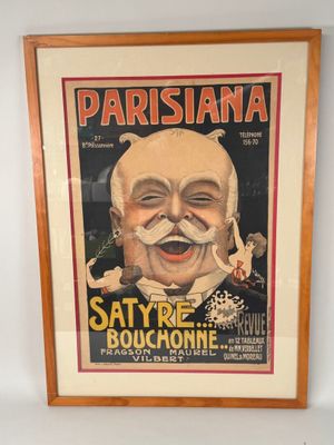 une vieille affiche représentant un homme avec une moustache et une barbichette