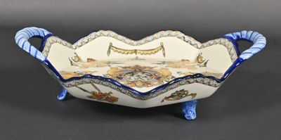 an image of a blue and white bowl sitting on top of a table