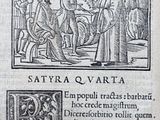 an old book with a drawing of a man being taken to a hospital