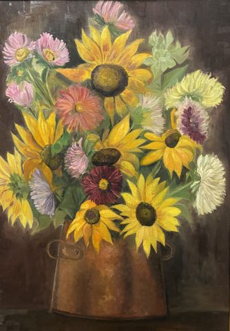 Michèle GRANET CASTETS (1934-2025) « Bouquet de fleurs ». Huile s...
