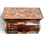 a wooden box with a marble top on a white background