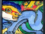 a picture of a painting of a man with a hat
