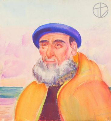 painting of an old man with a beard and a yellow jacket