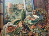 tableau représentant une femme assise sur une chaise, regardant par la fenêtre