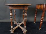 pair of antique wooden side tables with turned legs and turned top
