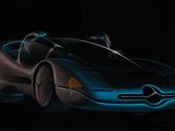 peinture numérique représentant une voiture dans l'obscurité, éclairée par une lumière bleue
