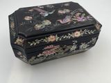 an image of a black box with a floral design on it