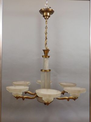 Lustre à six bras de lumière, vasques en verre poli, armatur…