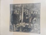 drawing of a group of men in a room with a mirror