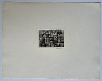 an image of a black and white drawing of a man in a cage