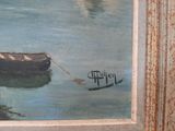 a painting of a boat in a body of water