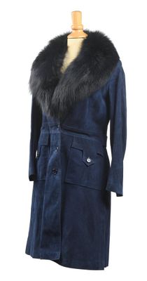 Maison SALAN Manteau en daim bleu marine à deux poches plaqu…