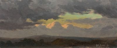 une image représentant un tableau où l'on voit un ciel nuageux au-dessus d'une étendue d'eau