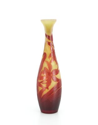 une image représentant un vase rouge et jaune sur fond blanc