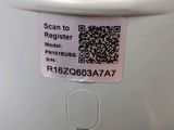 a white trash can with a qr code on it