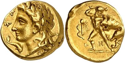 a gold coin with an image of a man on it
