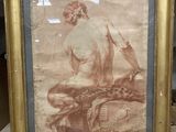 tableau représentant un homme nu avec un serpent, dans un cadre doré
