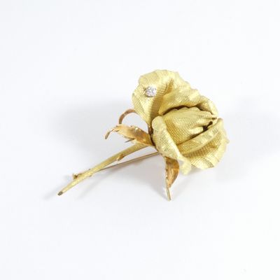 une rose dorée posée sur un fond blanc