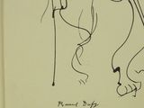 drawing of a man with a cane and a woman with a dress