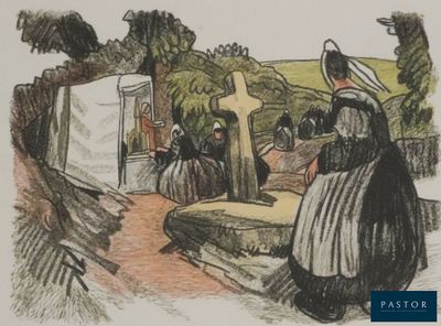 un dessin représentant une femme debout devant une croix
