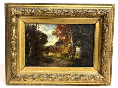 an oil painting of a country road with a house in the distance